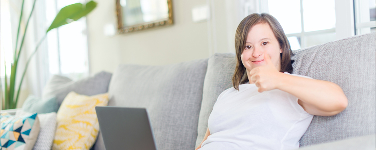 InVision Stock Woman with Down Syndrome Thumbs Up